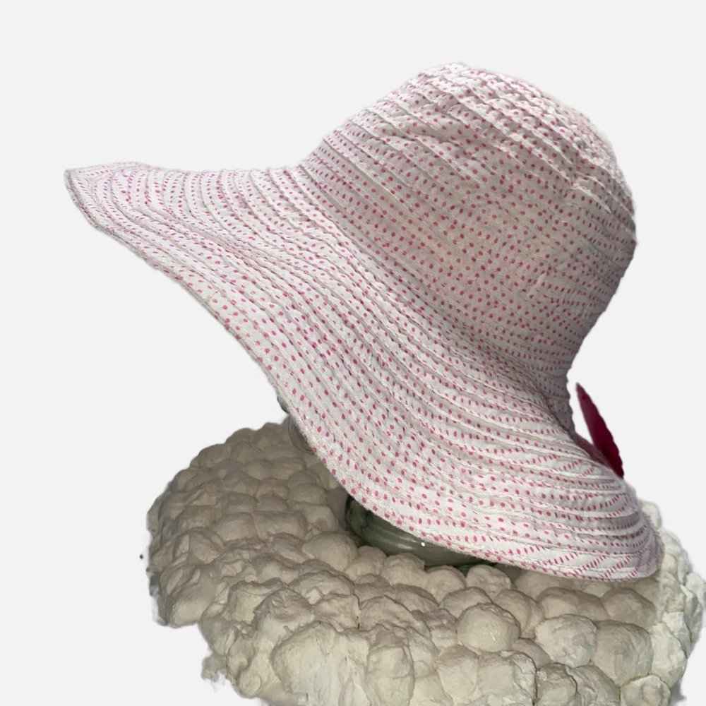 Before Dark Rigon Pink Polka Dot Wide Brim Sun Hat 58cm
